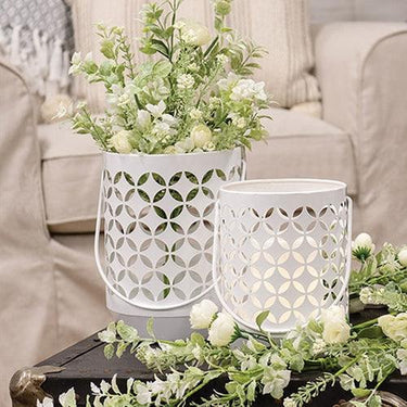 2 Set White Geometric Trellis Lanterns - The Fox Decor